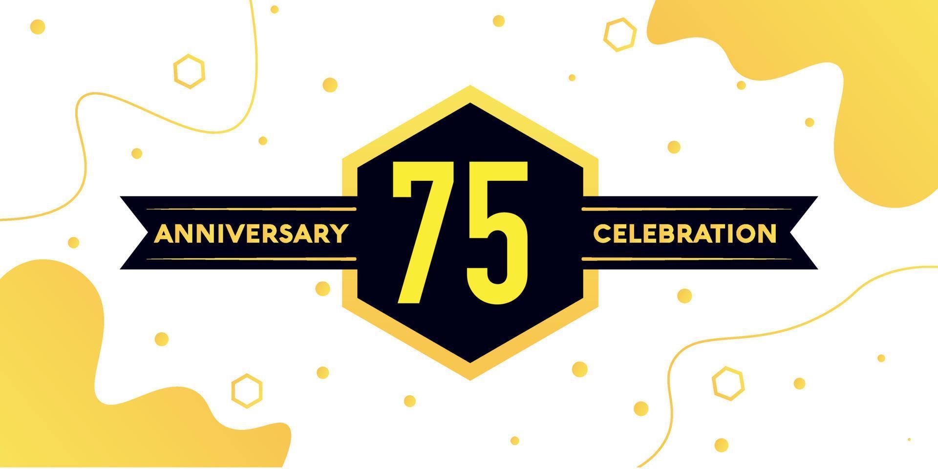 75 years anniversary logo vector design with yellow geometric shape with black and abstract design on white background template