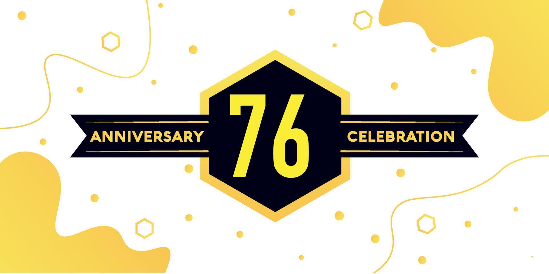 76 years anniversary logo vector design with yellow geometric shape with black and abstract design on white background template