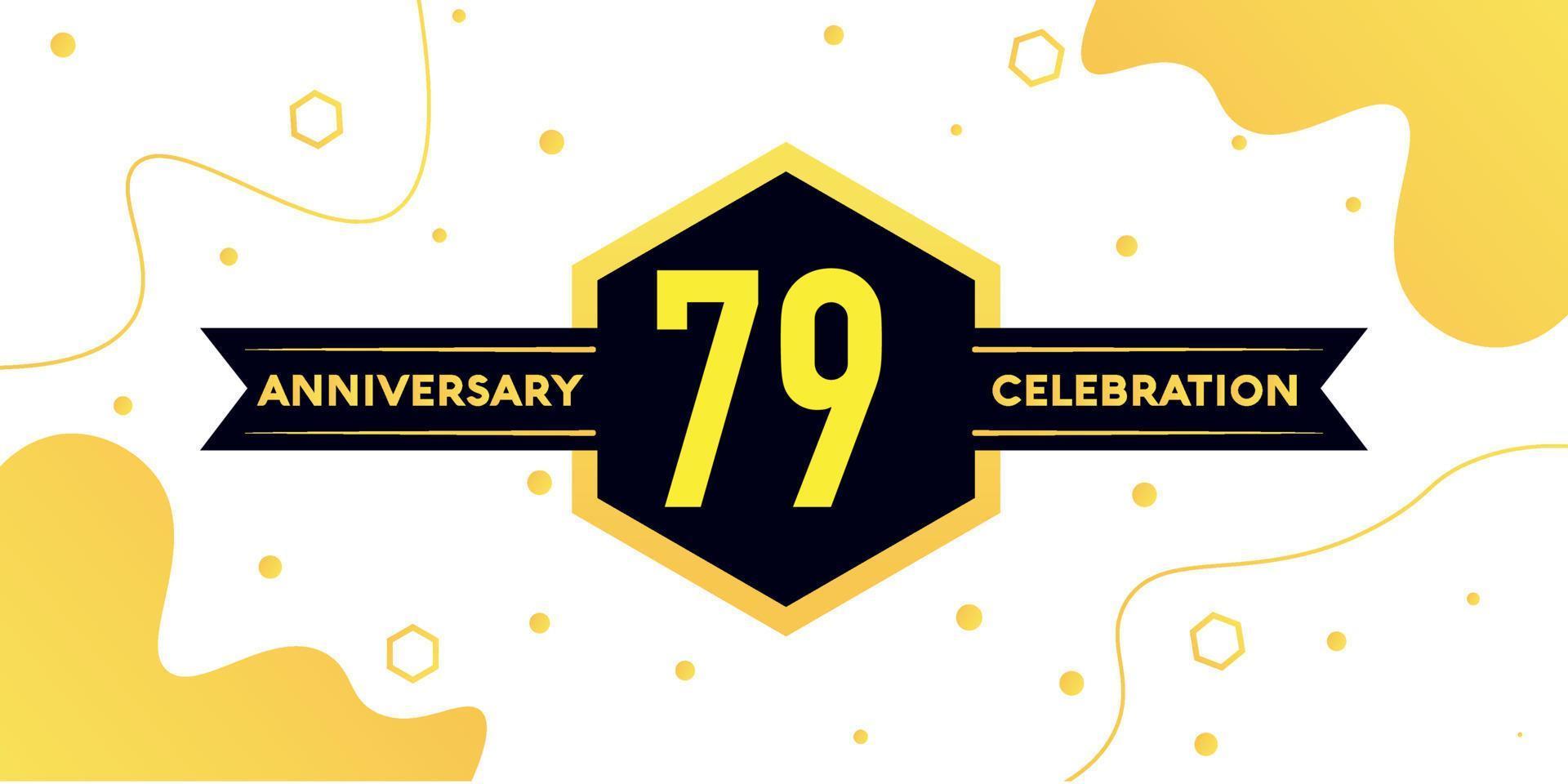 79 years anniversary logo vector design with yellow geometric shape with black and abstract design on white background template