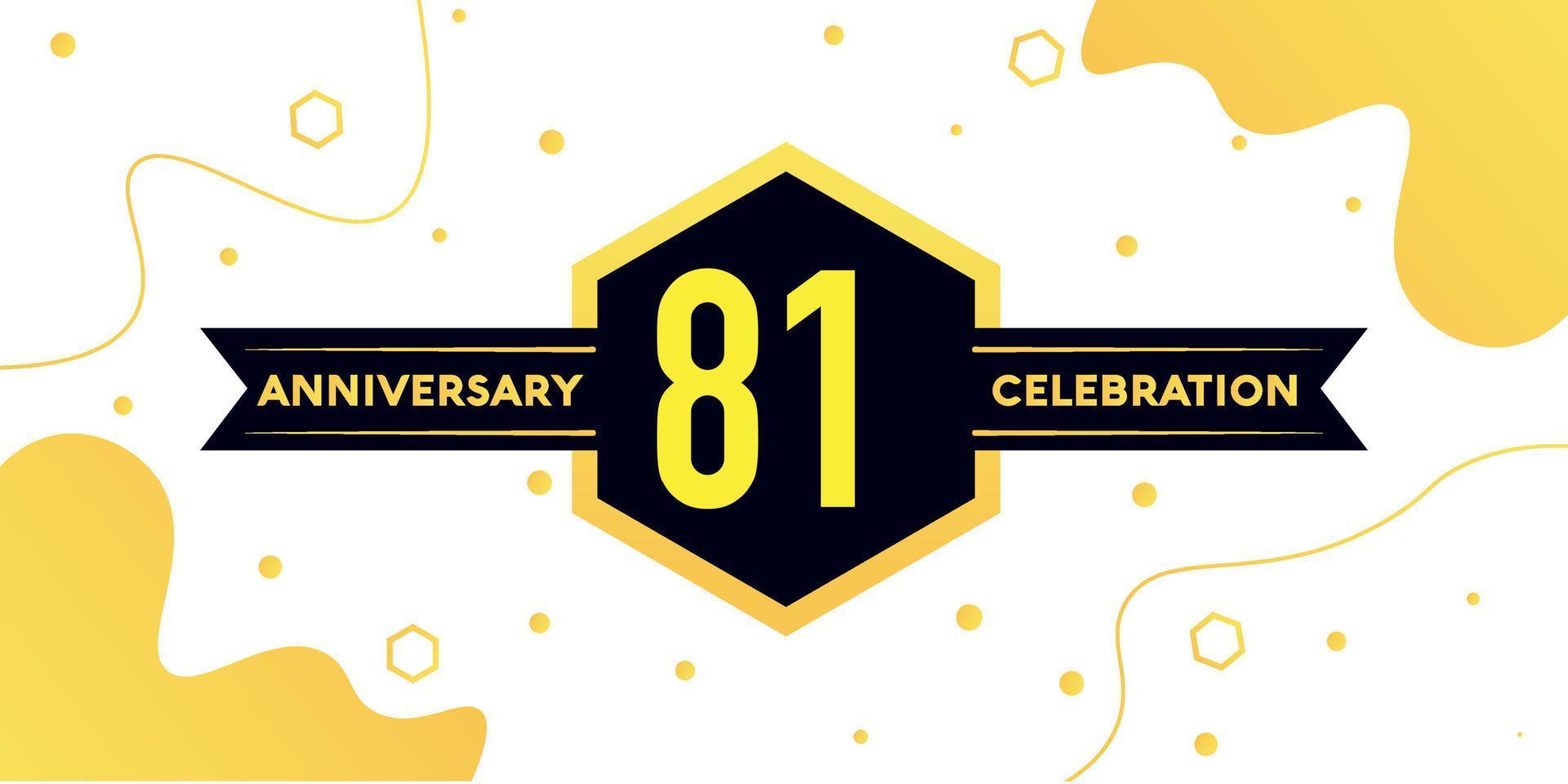 81 years anniversary logo vector design with yellow geometric shape with black and abstract design on white background template