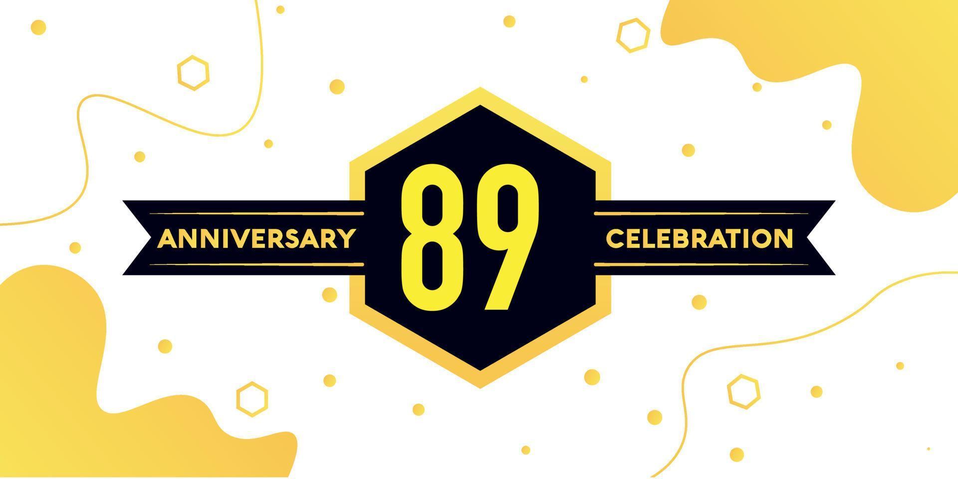 89 years anniversary logo vector design with yellow geometric shape with black and abstract design on white background template