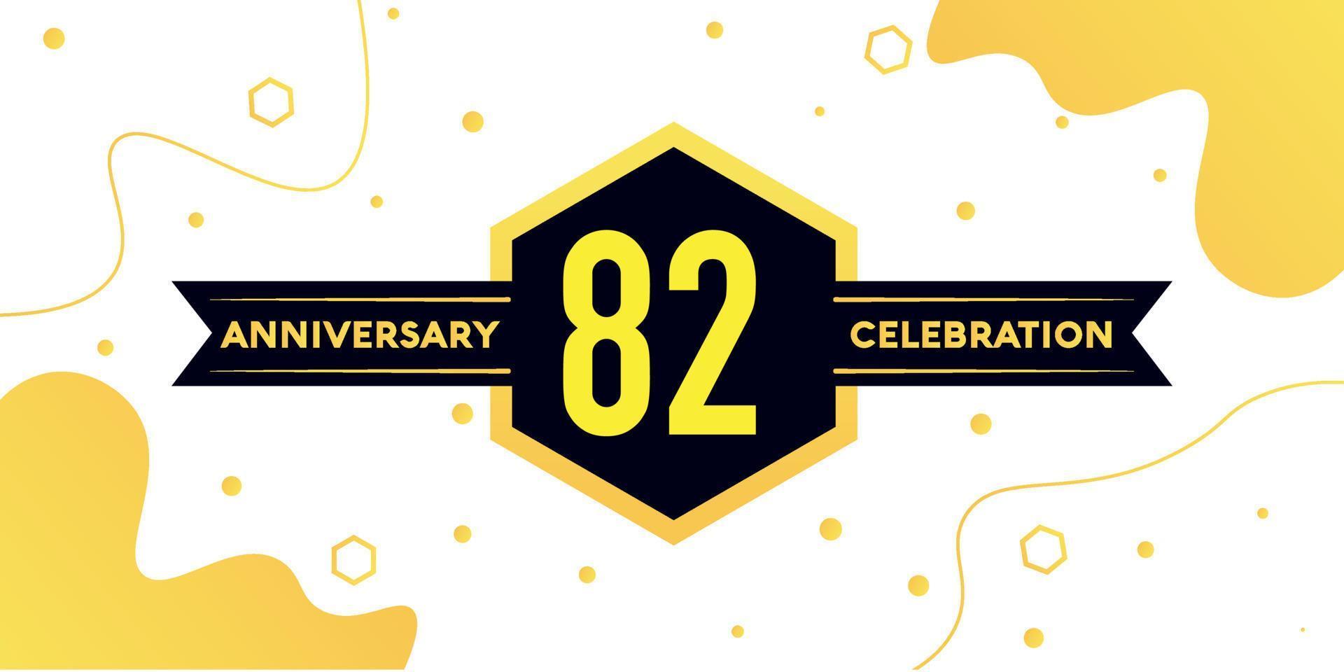 82 years anniversary logo vector design with yellow geometric shape with black and abstract design on white background template