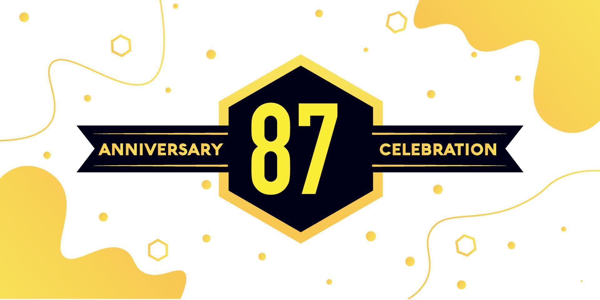 87 years anniversary logo vector design with yellow geometric shape with black and abstract design on white background template