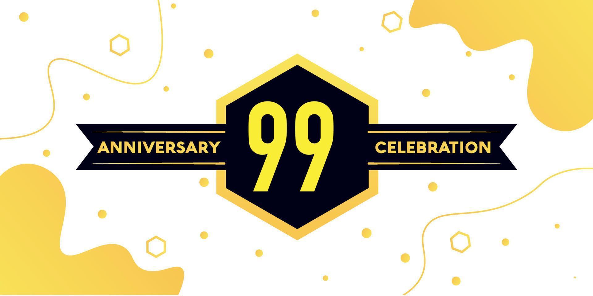 99 years anniversary logo vector design with yellow geometric shape with black and abstract design on white background template