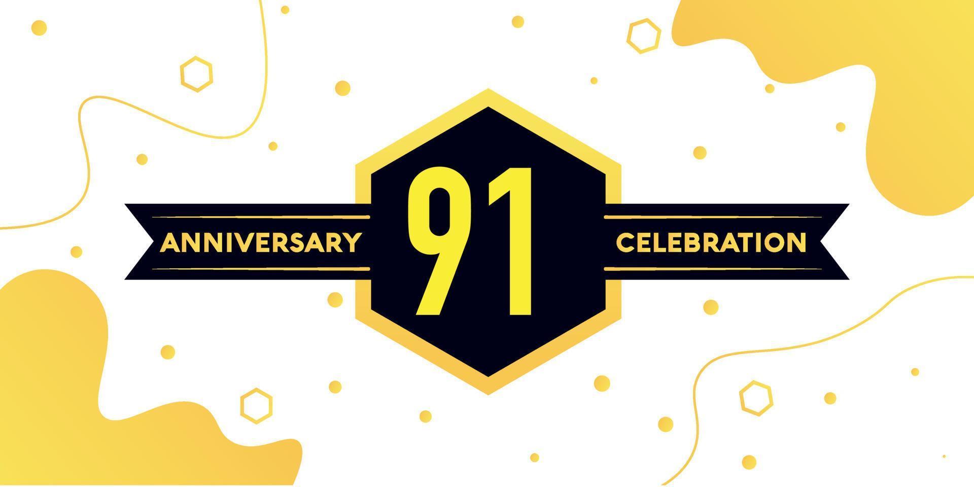 91st  years anniversary logo vector design with yellow geometric shape with black and abstract design on white background template