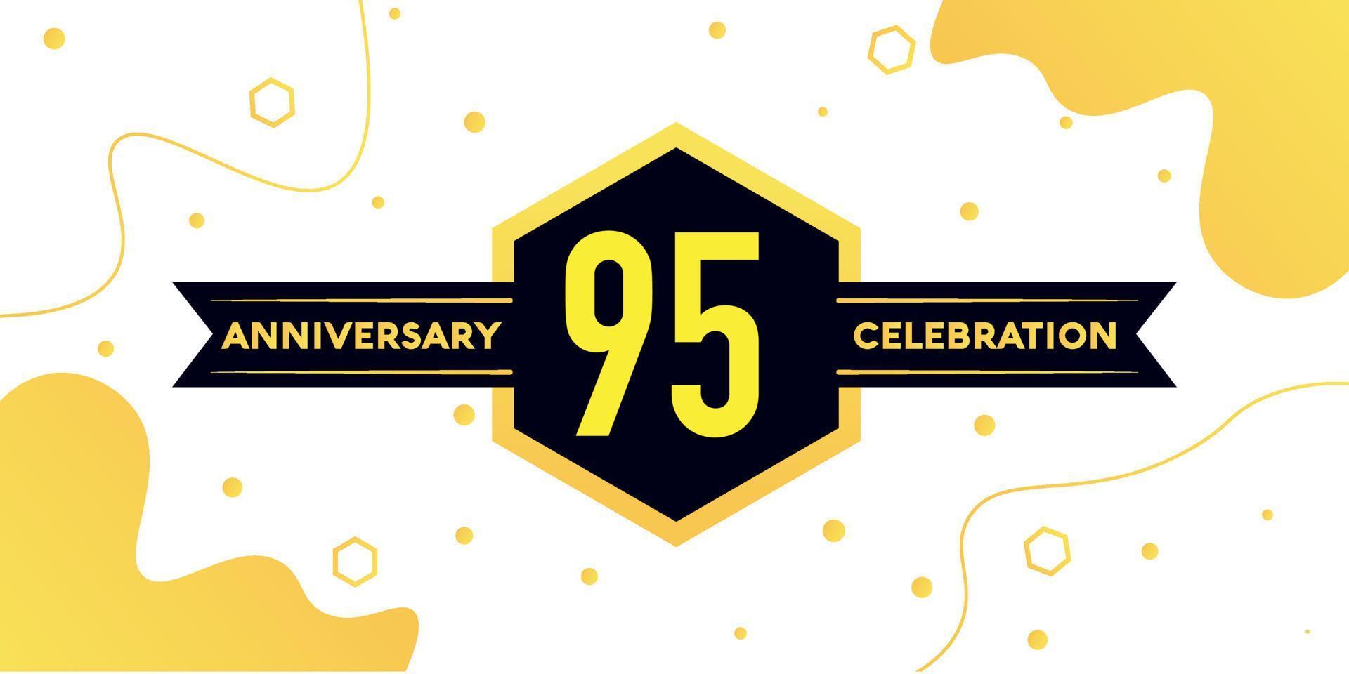 95 years anniversary logo vector design with yellow geometric shape with black and abstract design on white background template