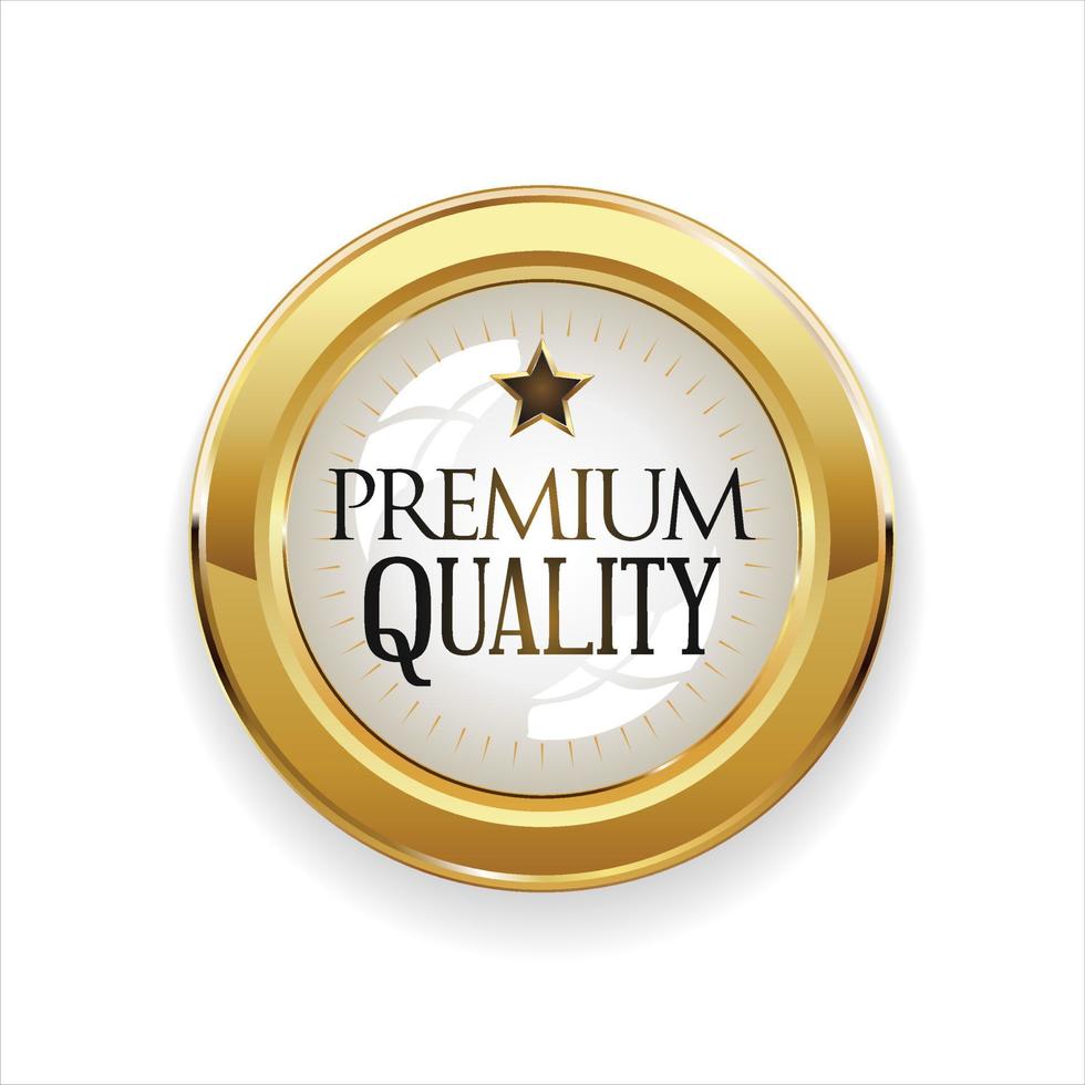 Premium quality golden badge isolated on white background vector