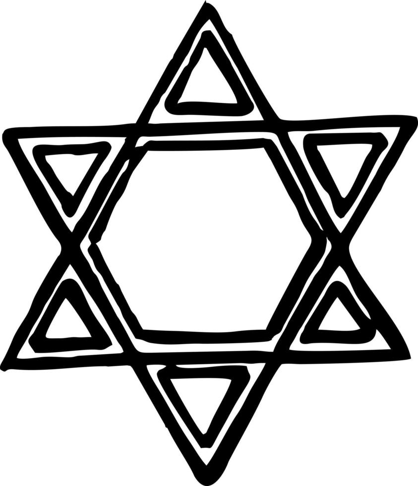 Magen David black silhouette hand drawn icon. Star sketch of David Israel symbol. Magen David, israel star logo, Jewish Holiday symbol vector