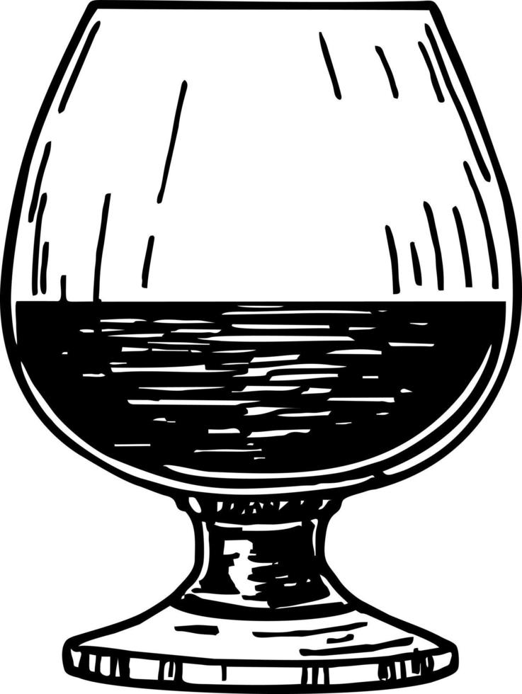 Brandy glass. Cognac in glass. Sketch glass drink draw by hand. Wine Glass sketch icon vector