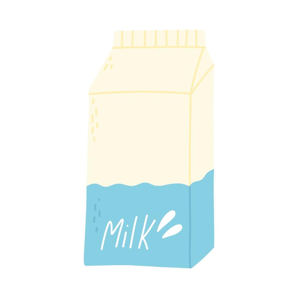 Cow goat milk in a carton box. Vector illustration. Hand drawn milk package isolated white background.