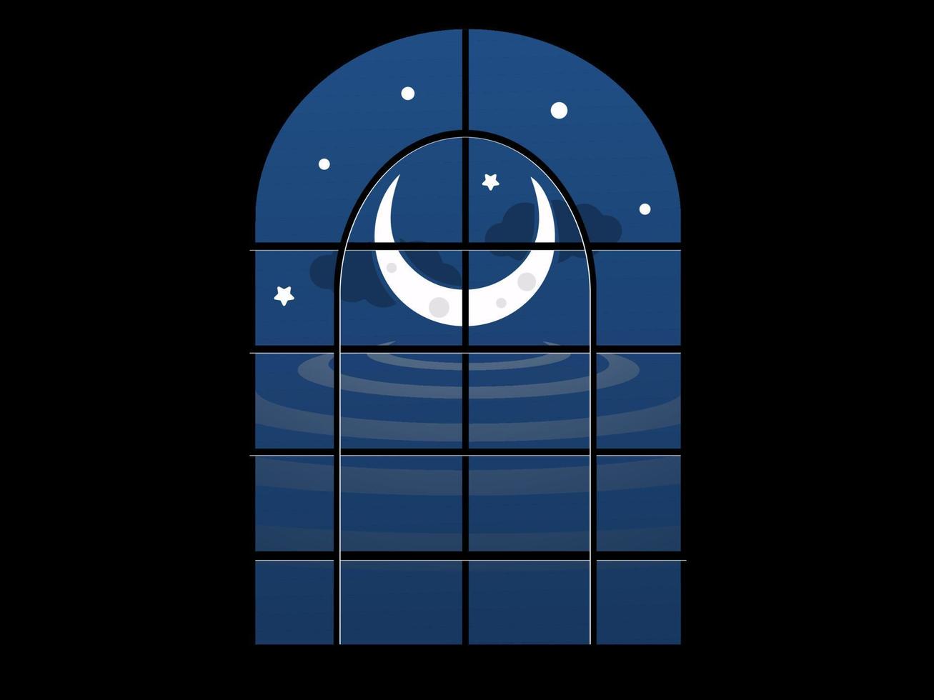 Moonlight With window and water Night Vector. vector