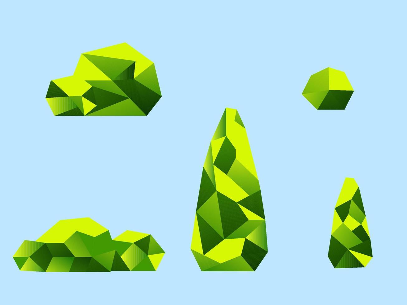 Low poly Bush Tree Pack Vector. vector