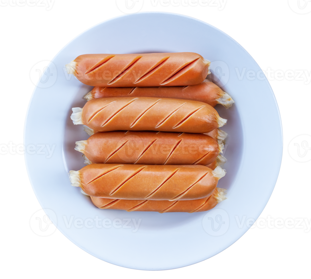 Sausages on white plate png