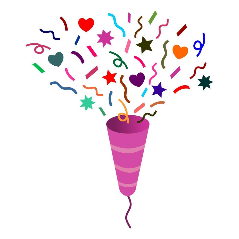 Cute party popper confetti isolated on white background. Confetti explosion, firecracker. vector