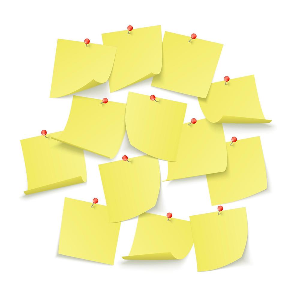 diseño de recordatorio tablero colgado con vacío amarillo pegatinas adjunto con rojo patas. vector ilustración aislado en blanco antecedentes