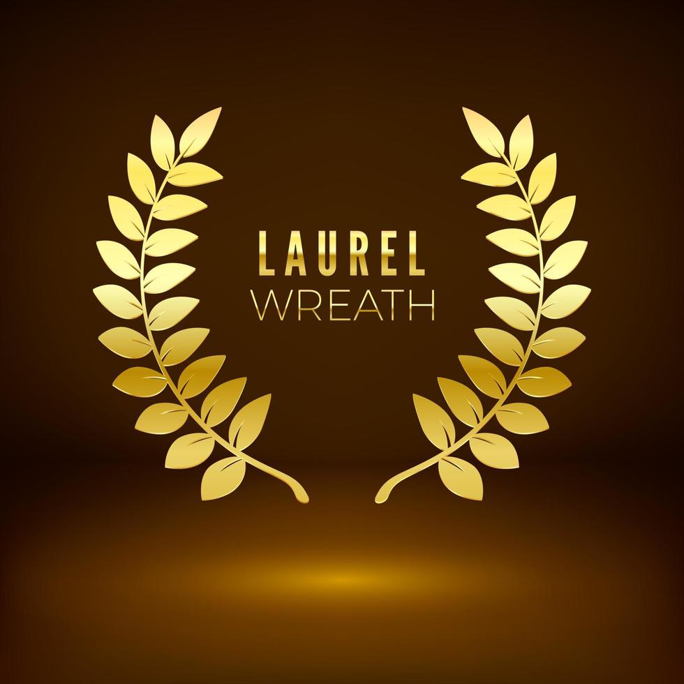 Golden shiny award sign. Laurel wreath on dark background. Vector illustration