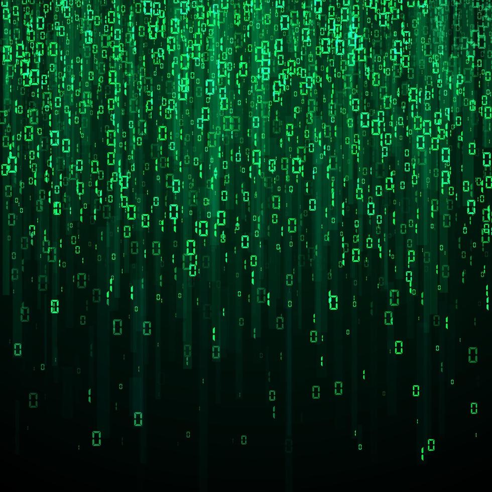 Random binary numbers. Matrix background in green colors. Vector illustration