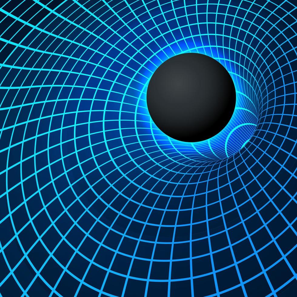 Digital visualisation Black Hole. Physics - anomalous black hole phenomenon. Singularity and event horizon - warp space and time. Vector illustration in blue color