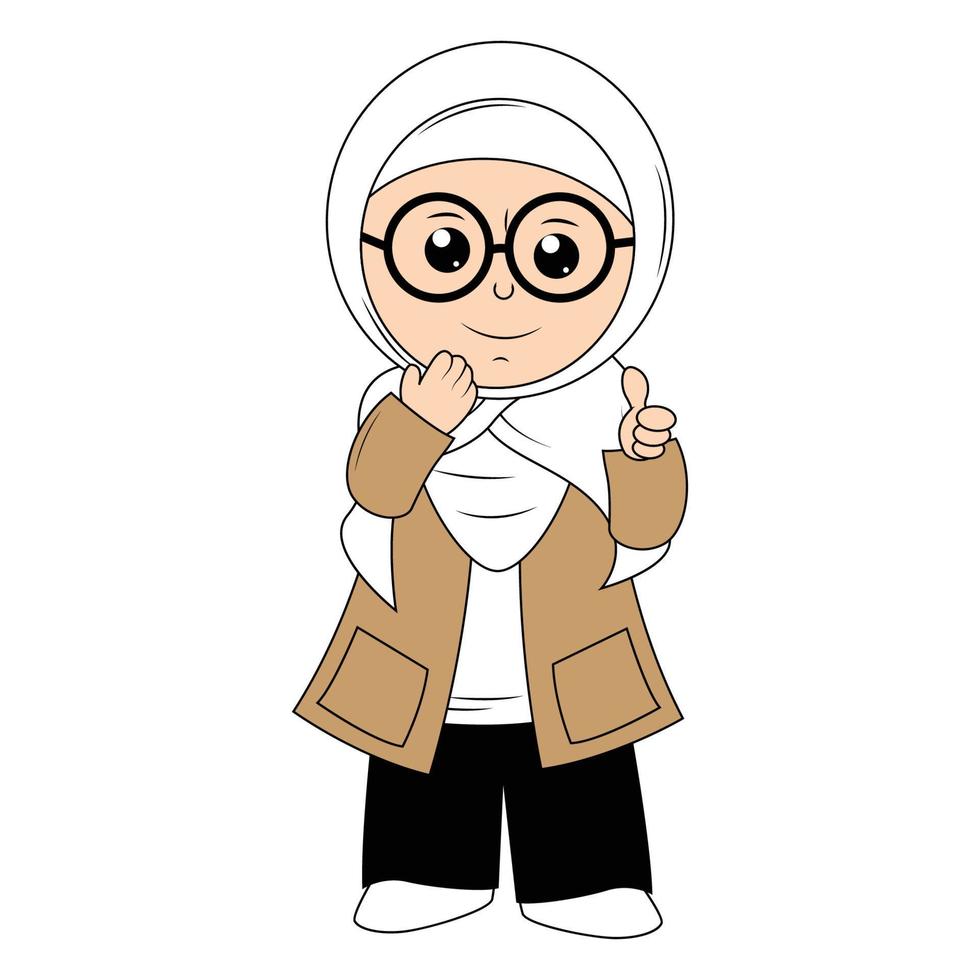 cute girl hijab cartoon illustration vector