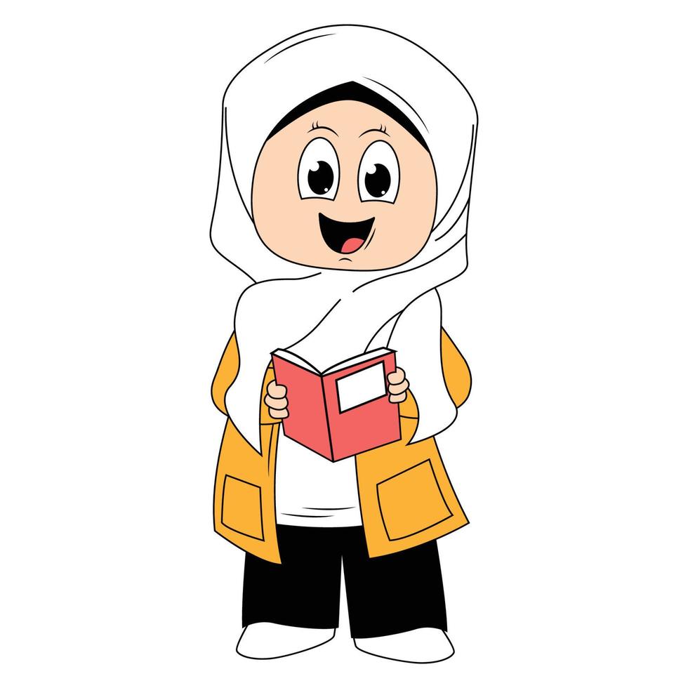 cute girl hijab cartoon illustration vector