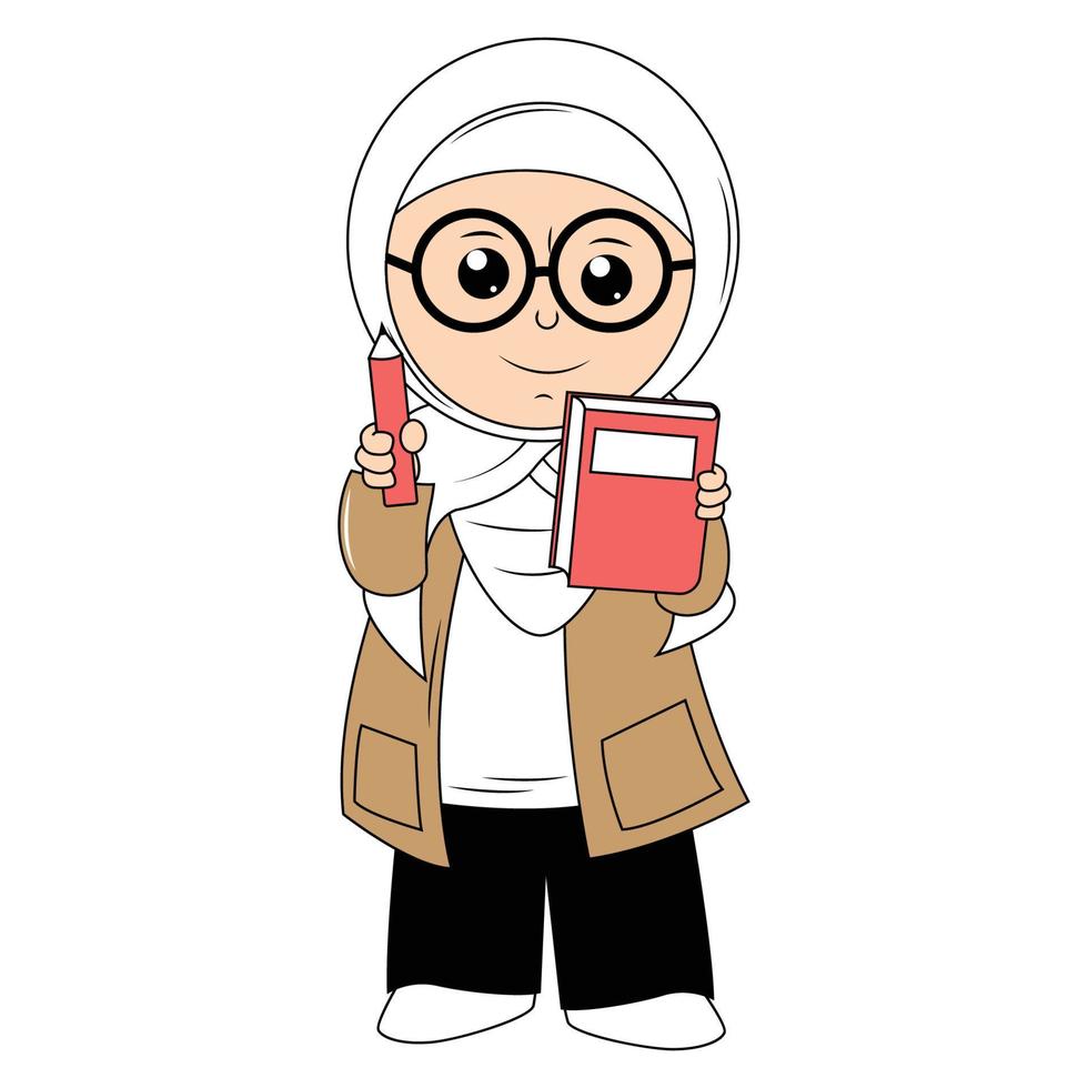 cute girl hijab cartoon illustration vector
