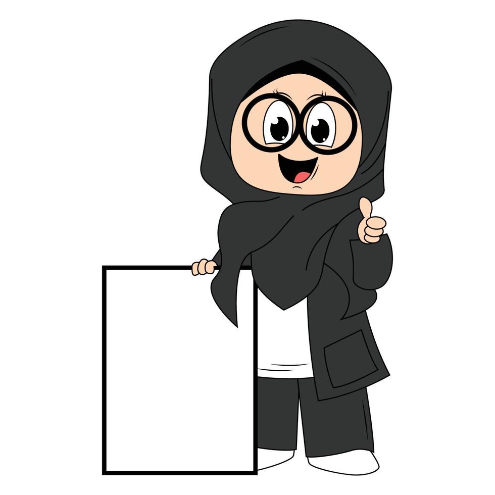 cute girl hijab cartoon illustration vector