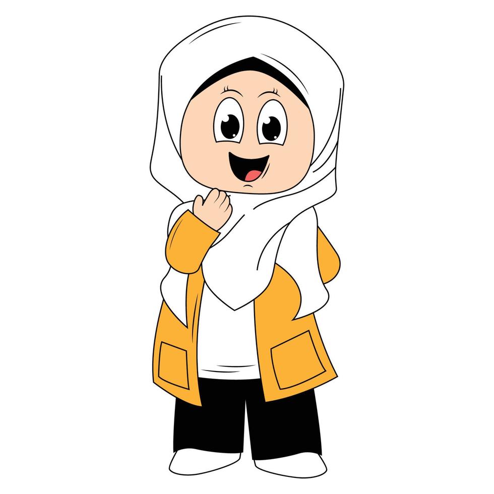 cute girl hijab cartoon illustration vector