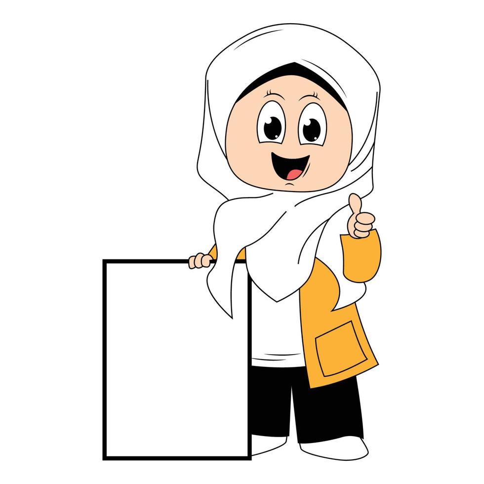 cute girl hijab cartoon illustration vector