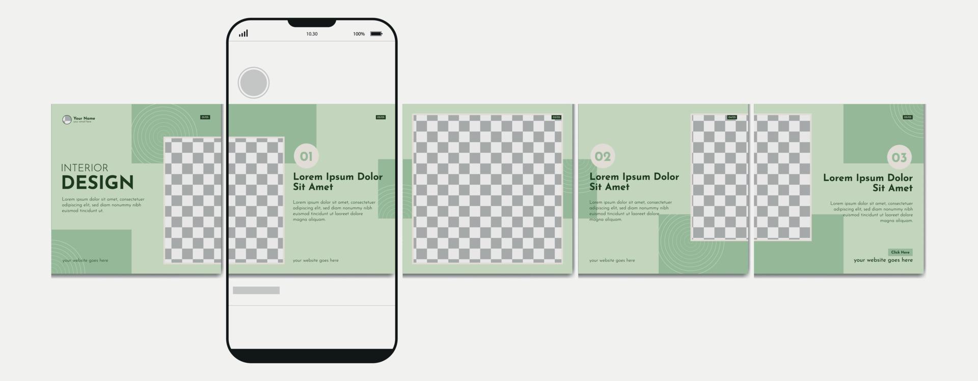 Set Of Carousel Post Template, Editable Carousel Post, Social Media Carousel Post For Interior Design. vector