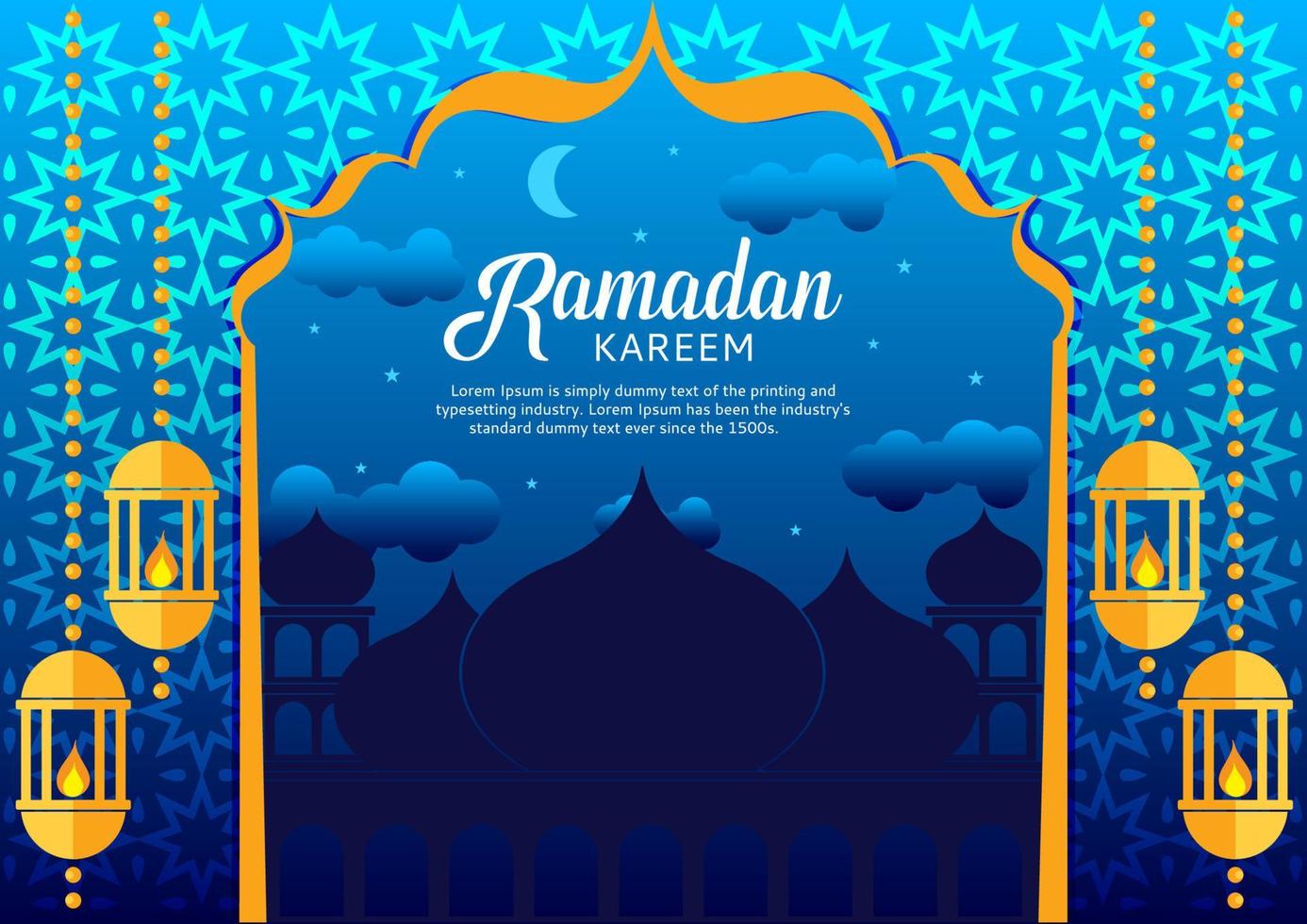 a poster for ramadan kareem with a blue background and a banner for ramadan size A4 vector