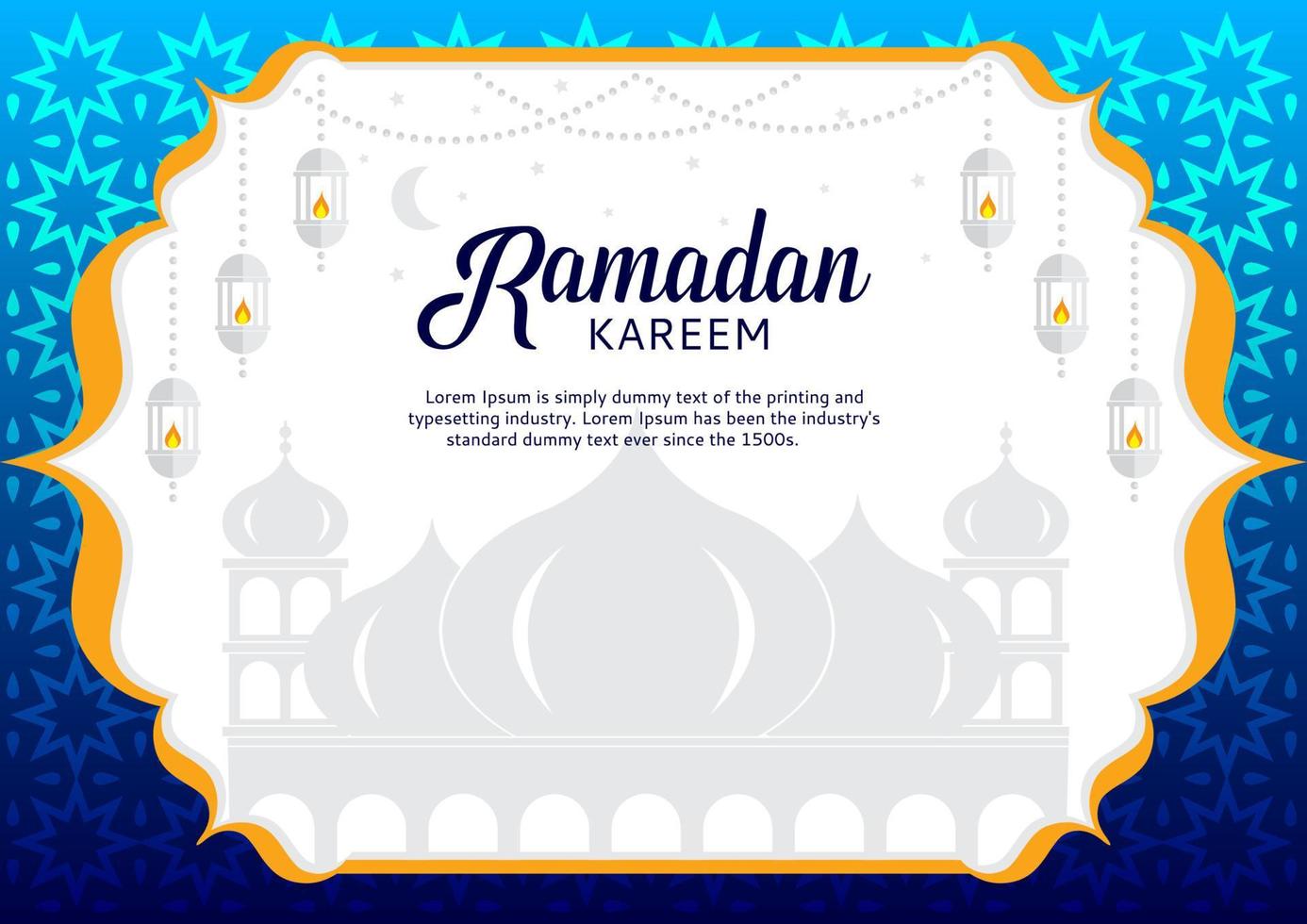 ramadan kareem greeting card with a mosque and lights white background size A4 vector