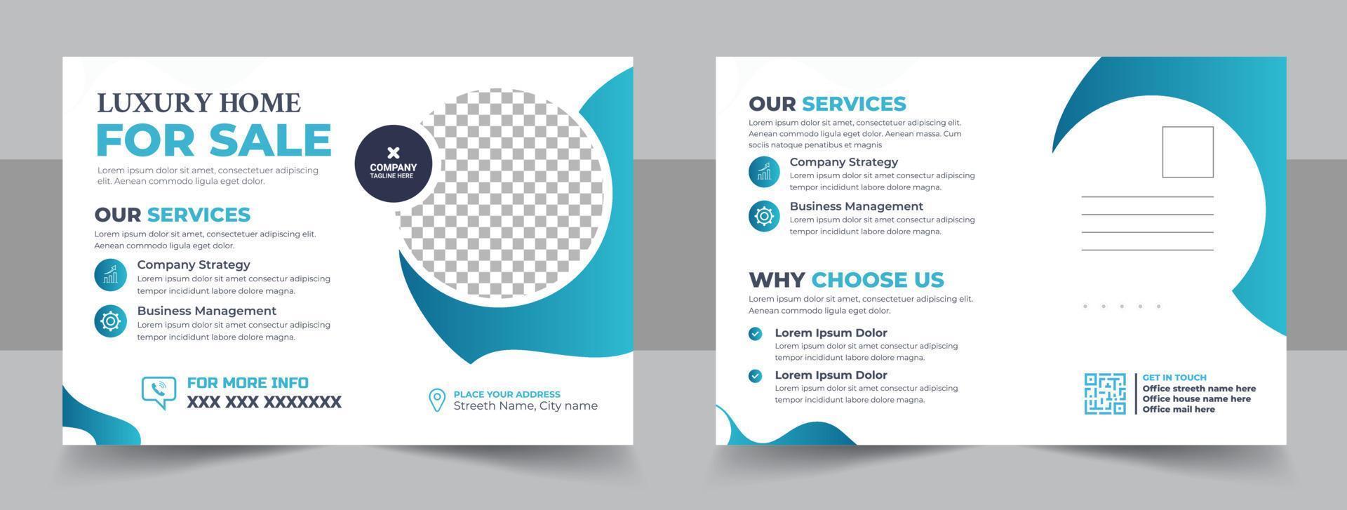 Corporate real estate postcard template design vector