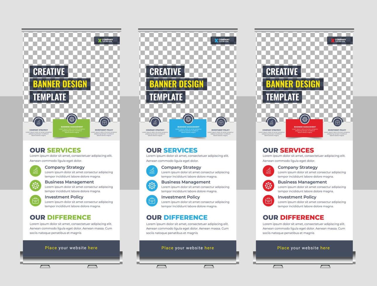 corporate business company rackcard, stand banner, and x banner template vector