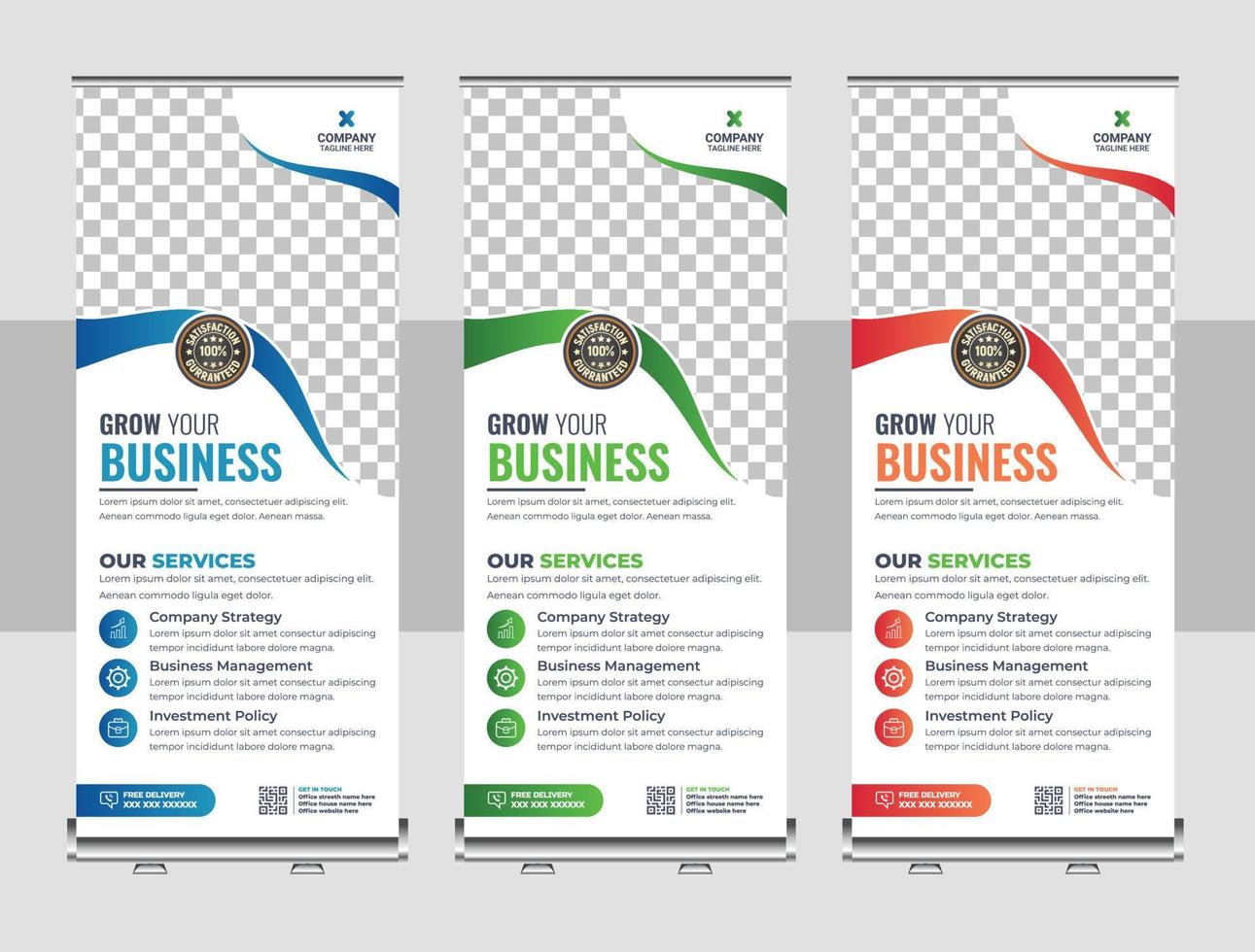 corporate business company rackcard, stand banner, and x banner design vector