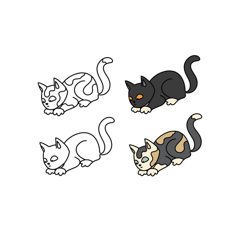 gracioso mascotas en un blanco antecedentes. diferente dibujos animados gatos colocar. sencillo moderno geométrico plano estilo vector ilustración. para decoración de para niños habitaciones, textiles, fondo de pantalla, postales, etc.