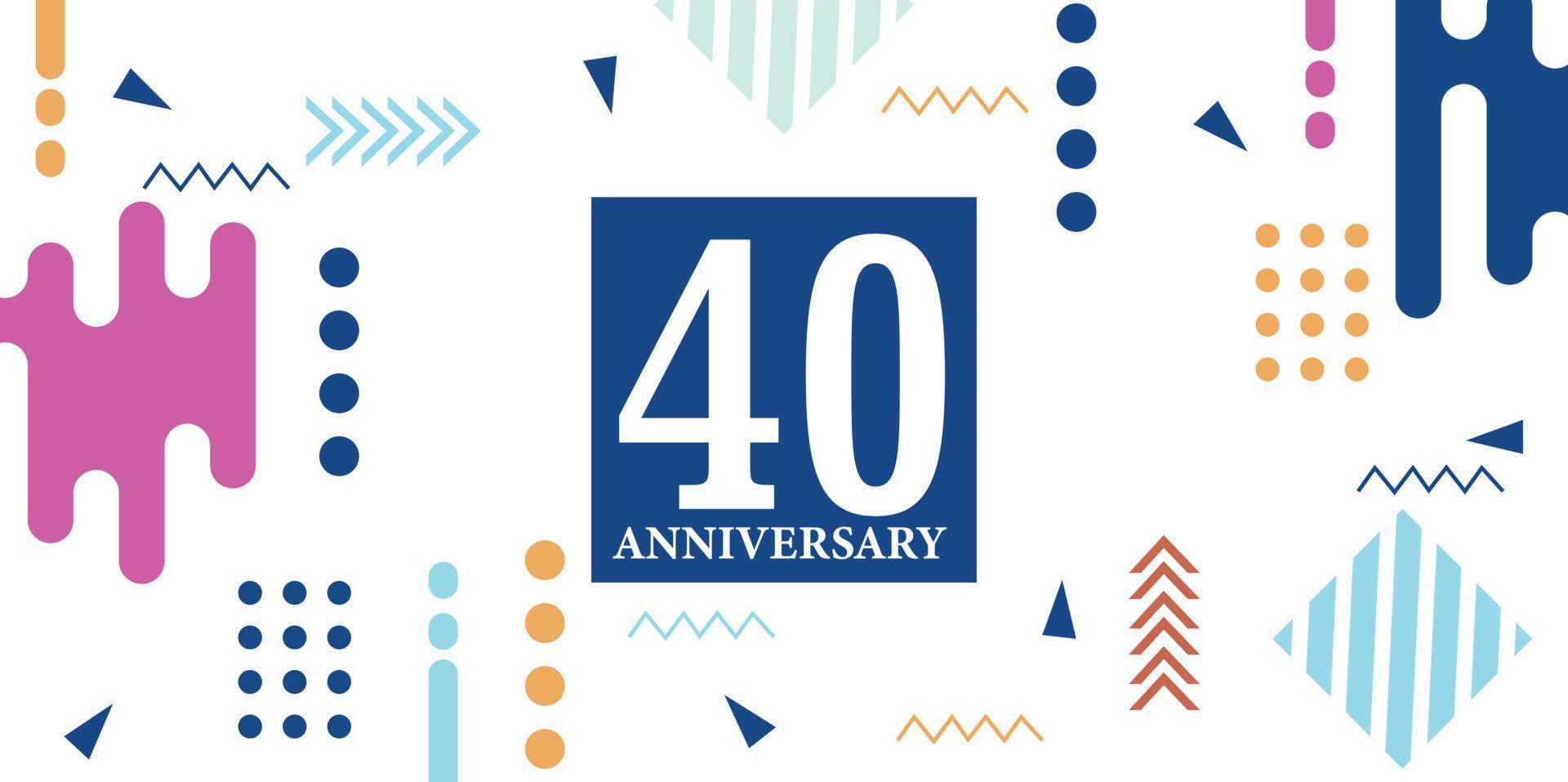 40 años aniversario celebracion logotipo blanco números fuente en azul forma con vistoso resumen diseño en blanco antecedentes vector ilustración