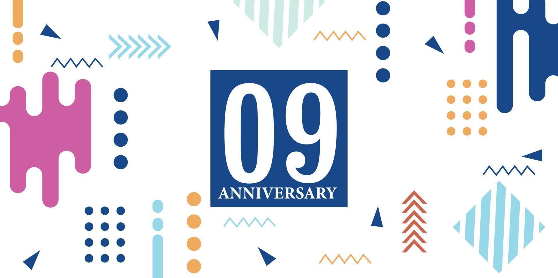 09 years anniversary celebration logotype white numbers font in blue shape with colorful abstract design on white background vector illustration