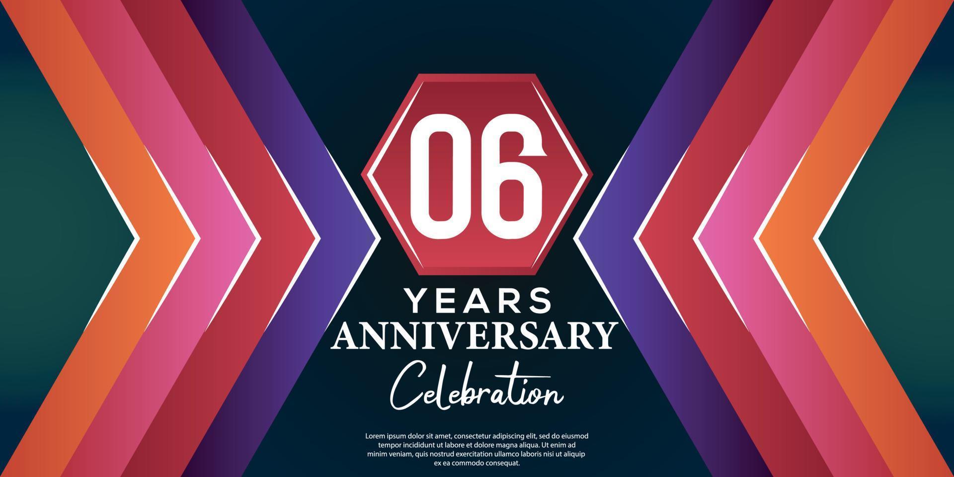 06 year anniversary celebration design with luxury abstract color style on luxury black backgroun vector