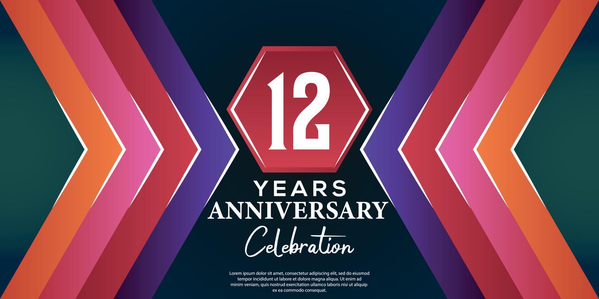 12 año aniversario celebracion diseño con lujo resumen color estilo en lujo negro fondo vector