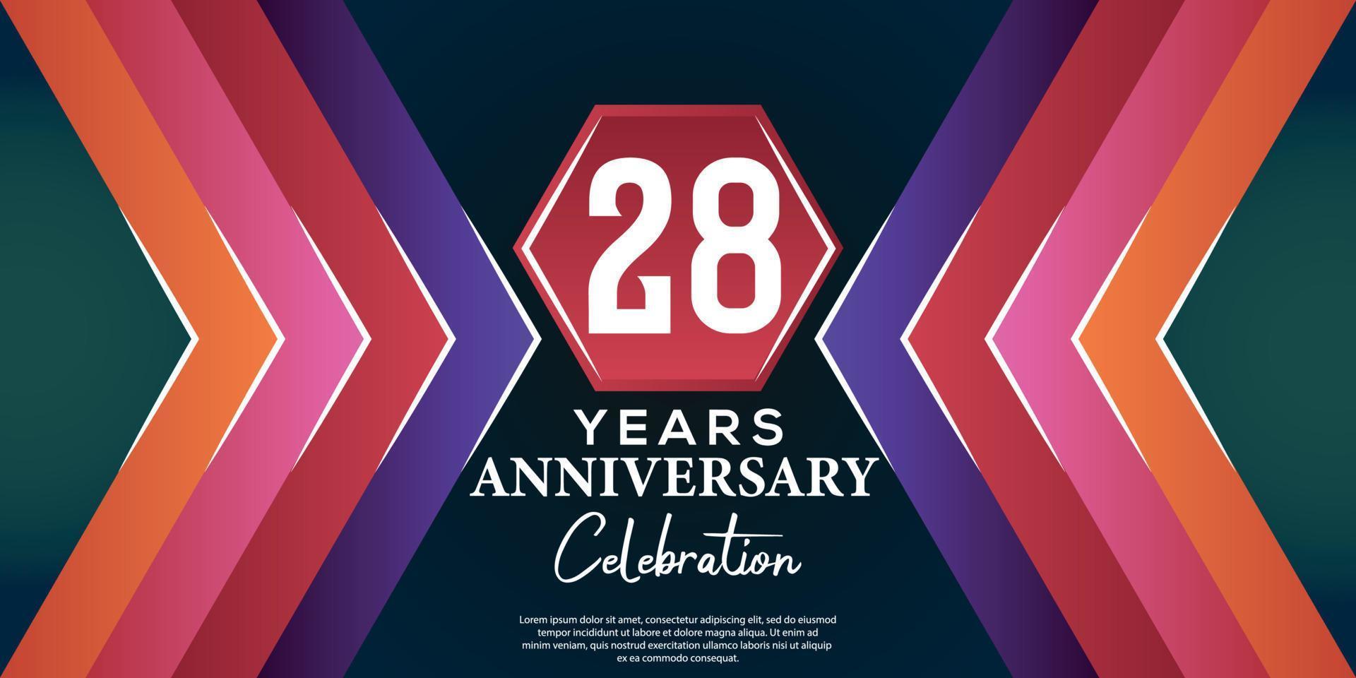 28 year anniversary celebration design with luxury abstract color style on luxury black backgroun vector
