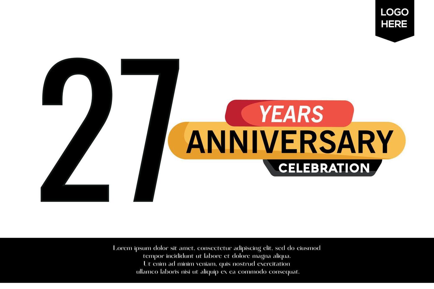 27th anniversary celebration logotype black yellow colored with text in gray color isolated on white background vector template design