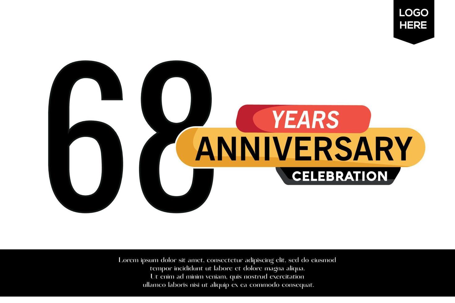 68º aniversario celebracion logotipo negro amarillo de colores con texto en gris color aislado en blanco antecedentes vector modelo diseño