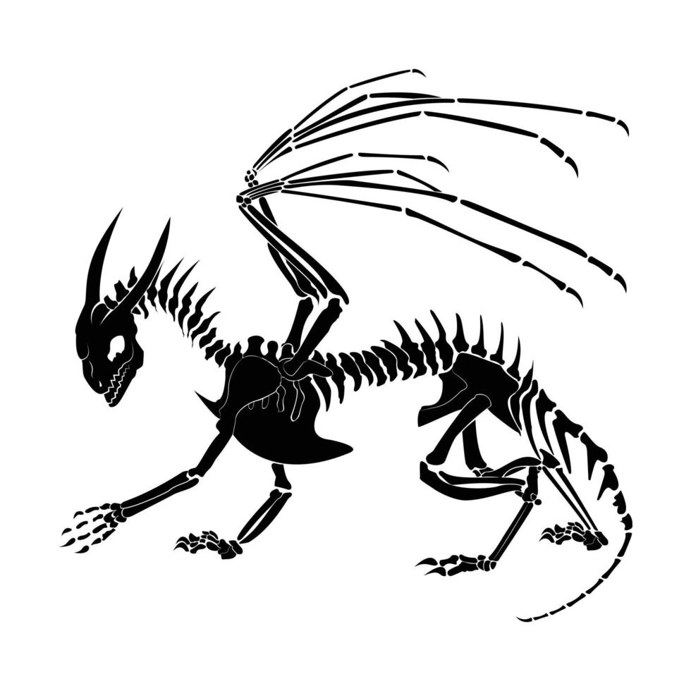 Dragon silhouette skeleton. Mythical creatures. Legendary animals. Great for printing on T-shirts, for tattoos and more vector