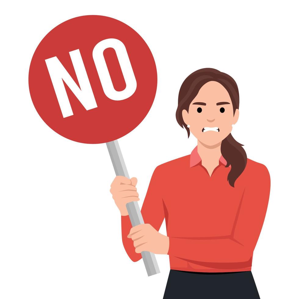 A woman frowning while holding a board with no written on it vector