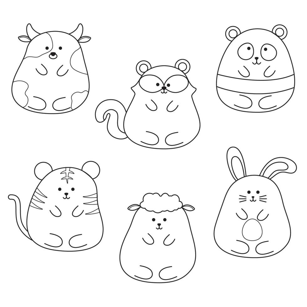 Collage illustration. Animal.  Deer, squirrels, wolves, cats. Hand drawn. Cute. Isolated vector