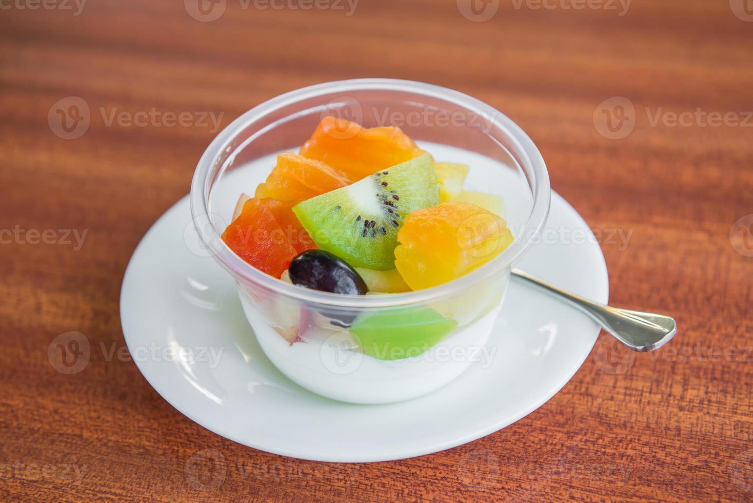 Fresh tofu with fruit salad photo