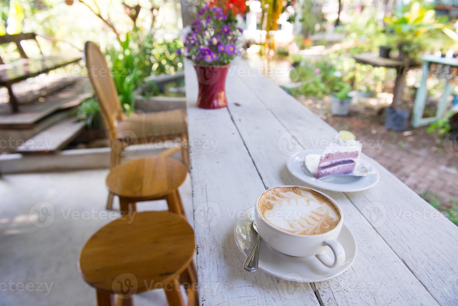 Relaxing time with a cup of coffee ans cake photo