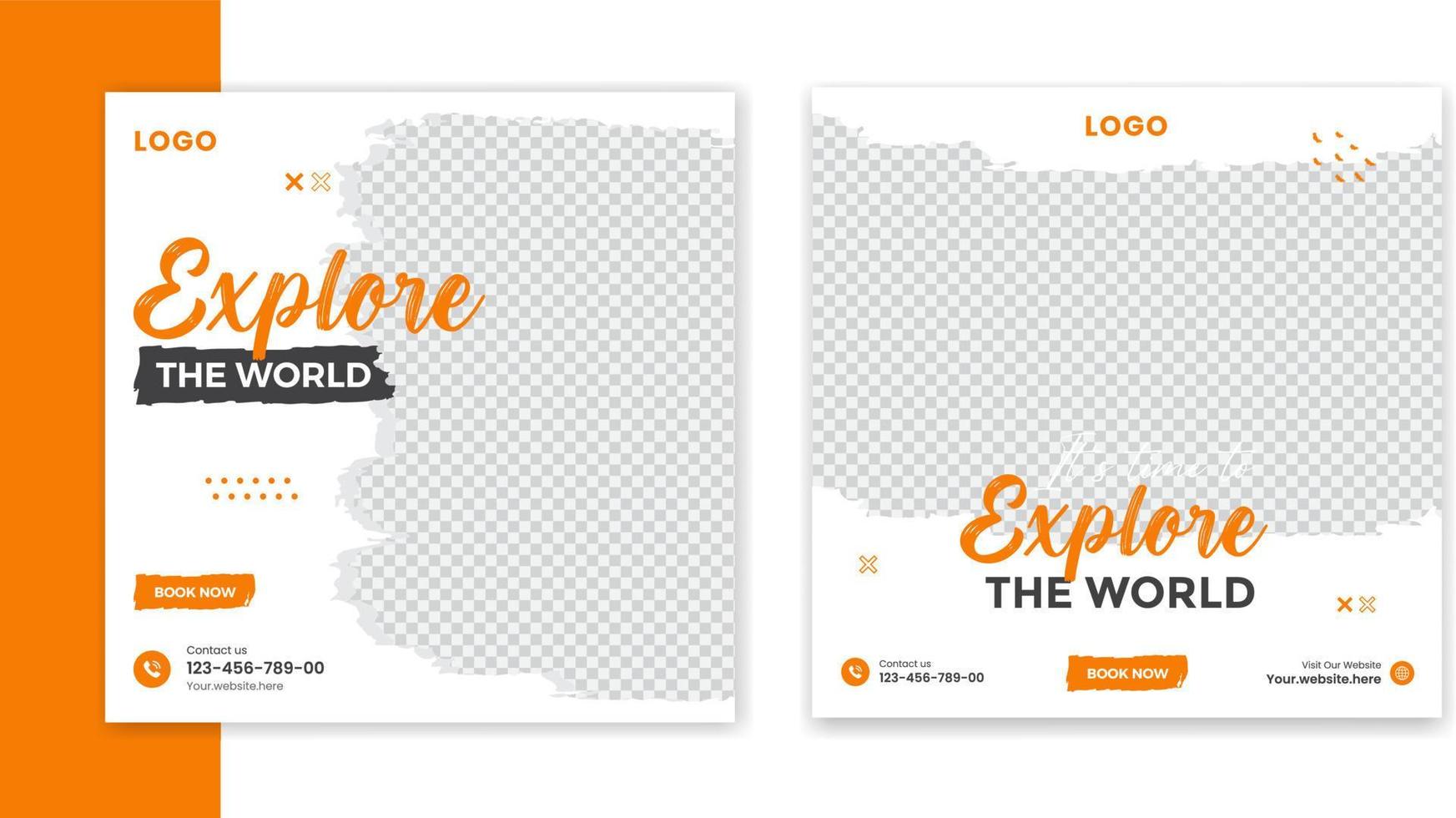 Creative Travel social media post design, holiday vacation square post template, hotel online post vector, happy journey carousel vector