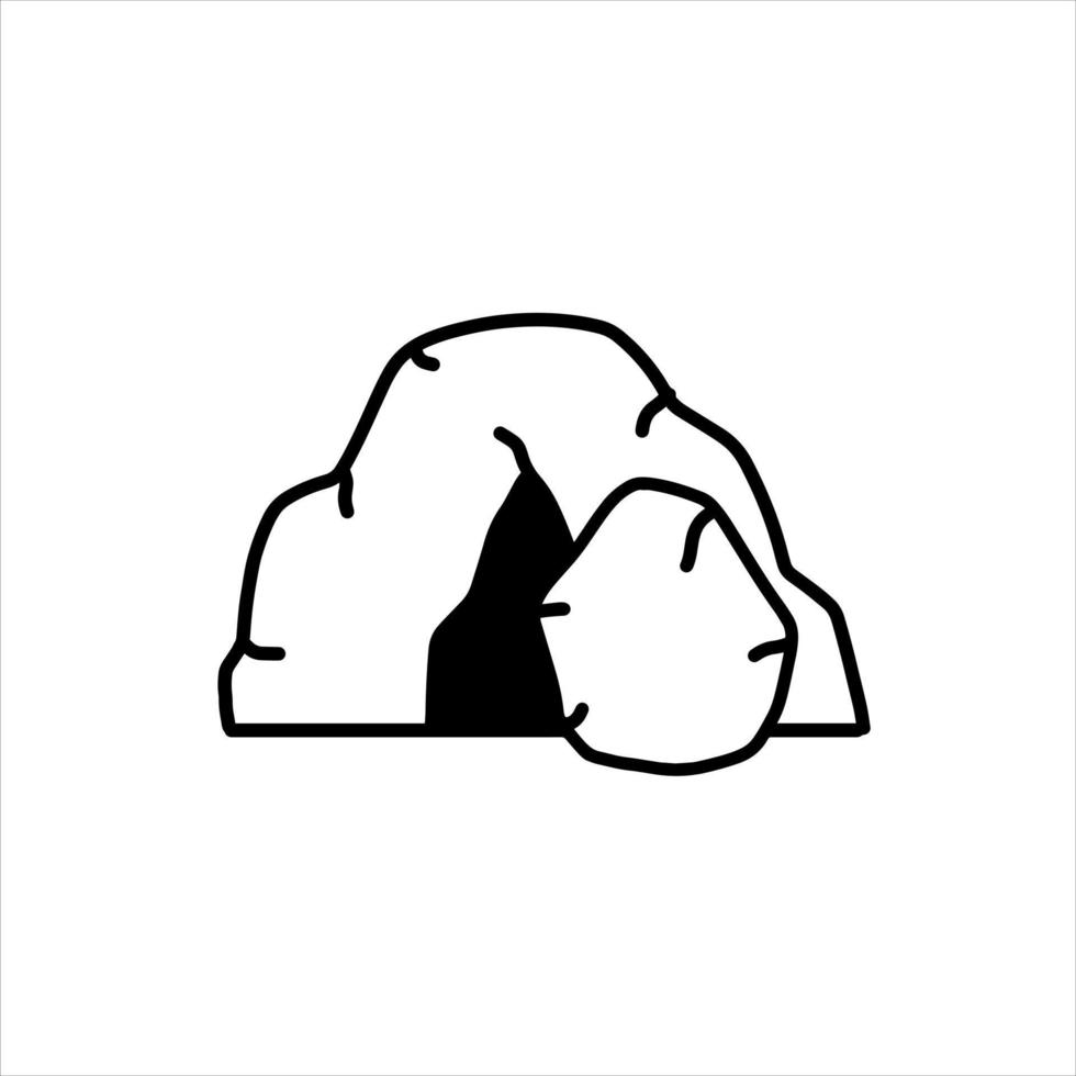 Cave icon. Stone shelter. Entrance to the mountain dungeon. Black silhouette vector