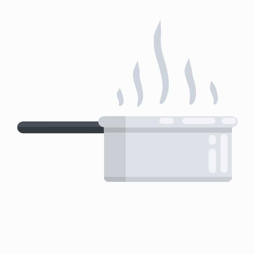 Pan. Grey steel cookware. Big utensil with lid for boiling. Flat